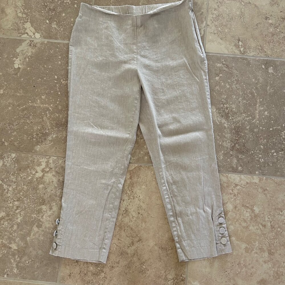 J Jill Linen Cropped Pants Side Zip Button Hem Neutral Summer Stretch Casual SZM - Picture 5 of 7